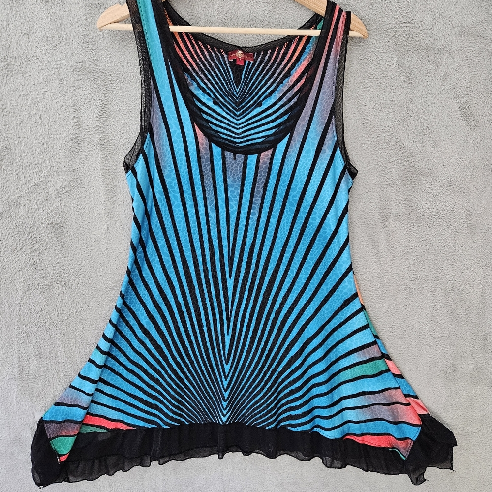 From The Heart Y2K Multicolor Sleeveless Top/Tunic Sz L Made in USA Rave  Unique